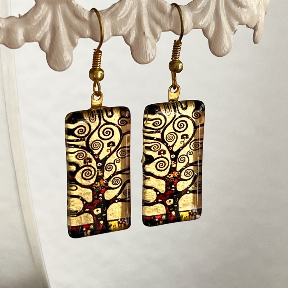 Borsics Handcrafted in Hungry Glass Klimt Tree of Life Earrings - Picture 3 of 8
